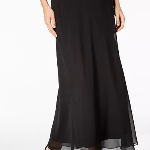NWT Alex Evenings Classic Black Chiffon Maxi Skirt Lined Elastic Waist Versatile - Picture 4 of 10